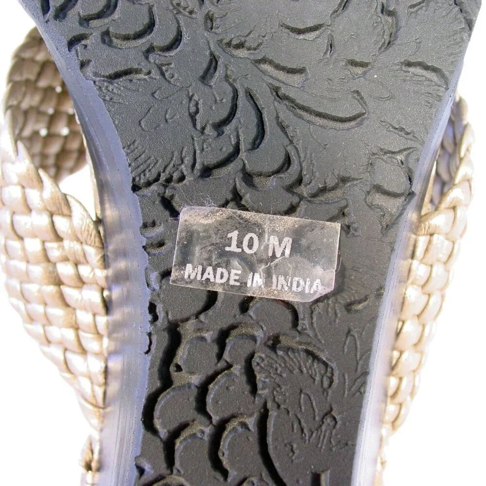 ROBERT ZUR Tamara $250 Woven Gold Leather Wedge Slide Sandals Women's 10 - NWOB - Picture 8 of 9